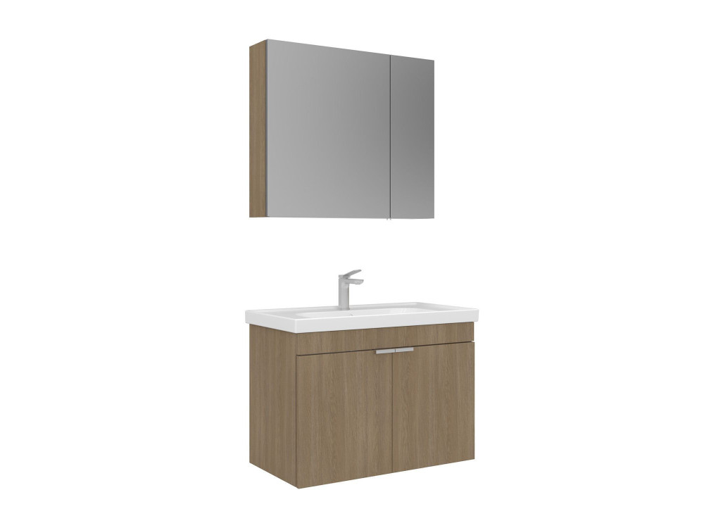 Set mobile lavabo con specchio (2 pezzi) "Desna 80" - 80 x 45 x 58 cm - Rovere