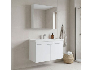 Set mobile lavabo con specchio (2 pezzi) "Desna 90" - 90 x 45 x 58 cm - Bianco opaco 2