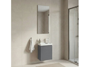 Set mobile lavabo con specchio (2 pezzi) "Ferla 40" - 40 x 22 x 50 cm - Grigio opaco 2