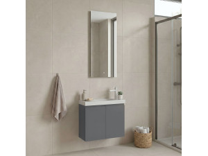 Set mobile lavabo con specchio (2 pezzi) "Ferla 60" - 60 x 22 x 50 cm - Grigio opaco 2