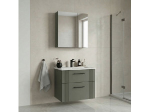 Set mobile lavabo con specchio (2 pezzi) "Bari 65 v2" - 65 x 45 x 55 cm - Verde opaco 2