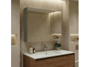 Mobile da bagno con specchio "Bari 80" - 75 x 16 x 66 cm - Verde opaco 2