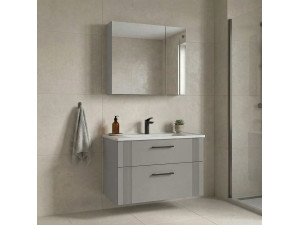 Set mobile lavabo con specchio (2 pezzi) "Bari 85 v2" - 85 x 45 x 55 cm - Cashmere opaco 2