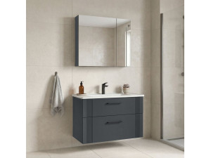 Set mobile lavabo con specchio (2 pezzi) "Bari 85 v2" - 85 x 45 x 55 cm - Antracite opaco 2