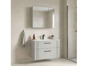 Set mobile lavabo con specchio (2 pezzi) "Bari 85 v2" - 85 x 45 x 55 cm - Bianco opaco 2