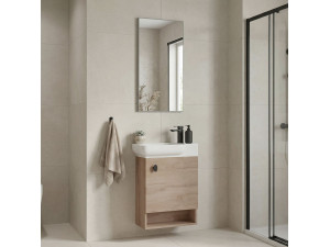 Set mobile lavabo con specchio (2 pezzi) "Begonya 55" - 53 x 33 x 75 cm - Rovere 2