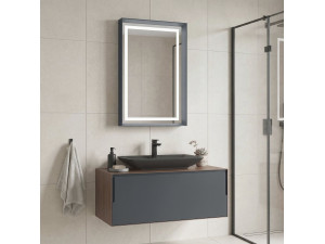 Set mobile lavabo con specchio (2 pezzi) "Craft 100" - 100 x 50 x 40 cm - Noce / Antracite 2