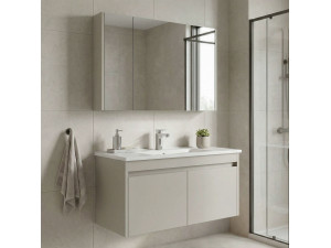 Set mobile lavabo con specchio (2 pezzi) "Arno 100" - 100 x 45 x 52 cm - Cashmere 2