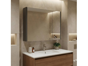 Mobile da bagno con specchio "Arno 80" - 79 x 16 x 66 cm - Grigio / Antracite 2