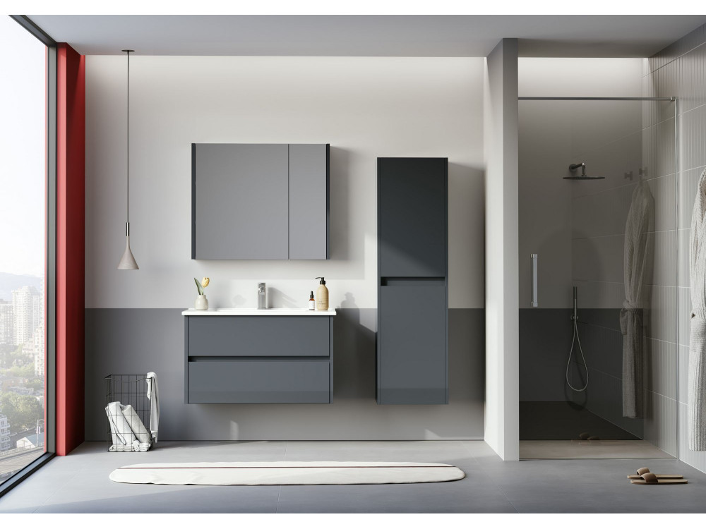 Mobile da bagno con specchio "Arno 80" - 79 x 16 x 66 cm - Grigio / Antracite