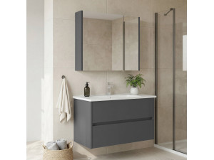 Set mobile lavabo con specchio (2 pezzi) "Arno 85" - 85 x 45 x 52 cm - Grigio 2