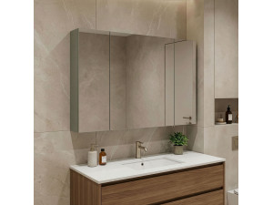 Mobile da bagno con specchio "Bari 100" - 97 x 16 x 66 cm - Verde opaco 2