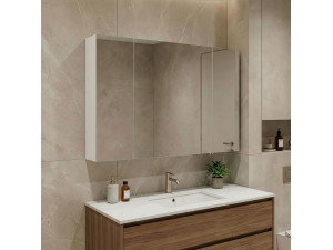 Mobile da bagno con specchio "Bari 100" - 97 x 16 x 66 cm - Bianco opaco 2