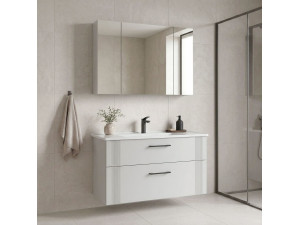 Set mobile lavabo con specchio (2 pezzi) "Bari 100 v2" - 100 x 45 x 55 cm - Bianco opaco 2
