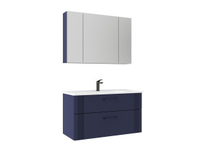 Set mobile lavabo con specchio (2 pezzi) "Bari 100 v2" - 100 x 45 x 55 cm - Blu navy opaco