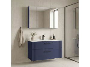 Set mobile lavabo con specchio (2 pezzi) "Bari 100 v2" - 100 x 45 x 55 cm - Blu navy opaco 2