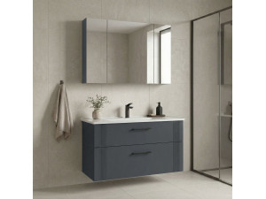 Set mobile lavabo con specchio (2 pezzi) "Bari 100 v2" - 100 x 45 x 55 cm - Antracite opaco 2