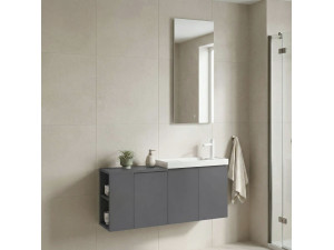 Set mobile lavabo con specchio (2 pezzi) "Ferla 110" - 110 x 22 x 45 cm - Grigio opaco 2