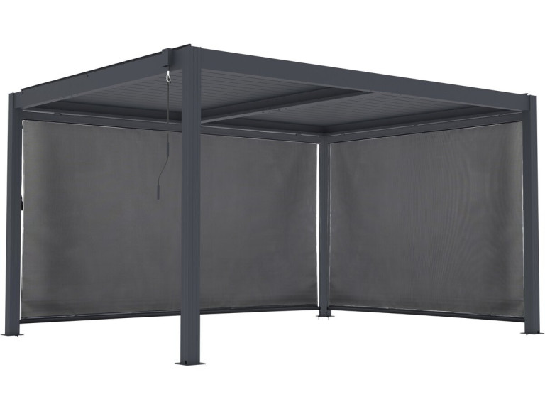Pergola bioclimatica "Windsor premium" con led e 2 tende in alluminio - 3 x 4 m - Grigio