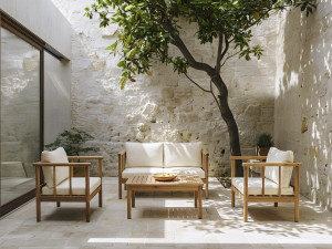 Set di mobili da giardino in legno "Milano" con cuscini - 4 posti - Beige 2