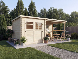 Casetta da giardino in legno "Montval" con tenda da sole - 14 m² - 28 mm 2