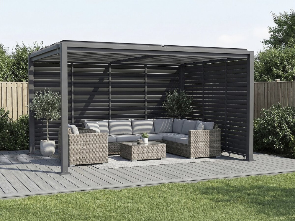 Pergola bioclimatica "Howard" con 7 lamelle in acciaio zincato - 3 x 4 m - Grigio