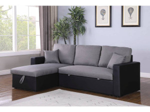 Divano ad angolo trasformabile con contenitore "Alain" - 221 x 145 x 85 cm - 3 posti a sedere - Grigio / Nero 2