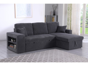 Divano letto angolare in velluto a coste reversibile "Axel" - 3 posti - Grigio 2