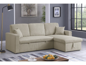 Divano letto angolare in velluto a coste "Alain" - 3 posti - Beige 2