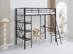 Letto a soppalco con scrivania in metallo "Raphaël" - 190 x 90 cm - Nero 2