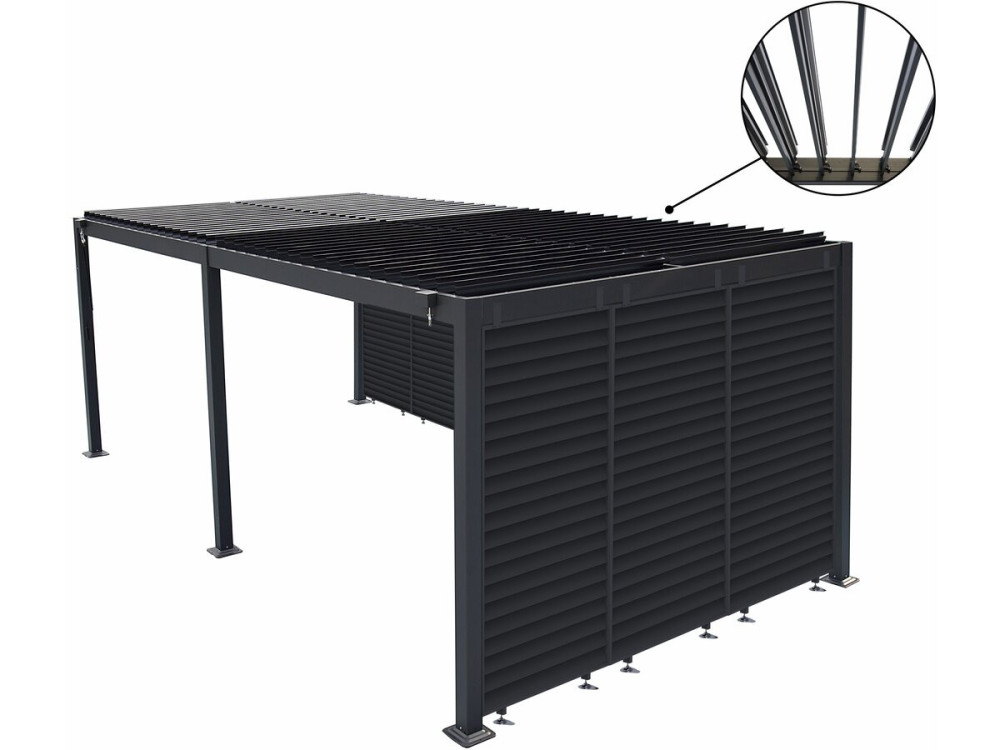 Pergola bioclimatica con 9 lamelle in alluminio "Kensington" - 3 x 6 m - Grigio