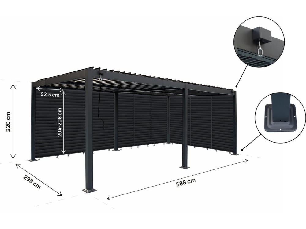 Pergola bioclimatica con 9 lamelle in alluminio "Kensington" - 3 x 6 m - Grigio
