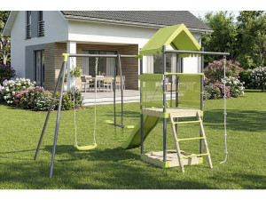 Struttura da gioco in metallo con scivolo e sabbiera "Sohane" - Verde 2