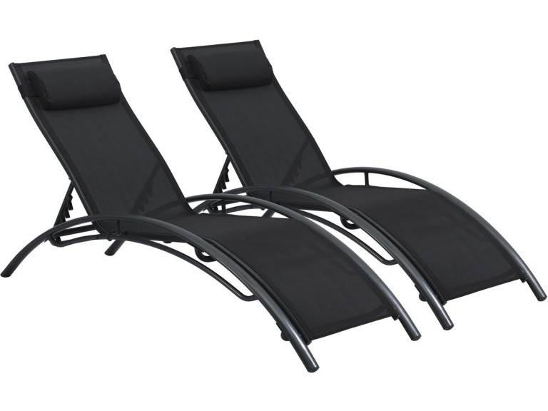 Set di 2 lettini prendisole Beauty "Phoenix" in alluminio Nero
