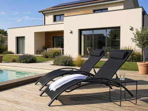 Set di 2 lettini prendisole Beauty "Phoenix" in alluminio Nero 2