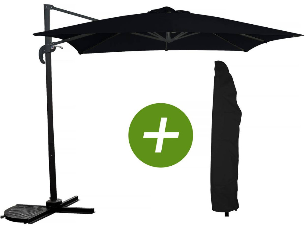 Ombrellone da giardino offset "Soleil" - Quadrato - 2,5 x 2,5 m - Nero + Copertura di protezione
