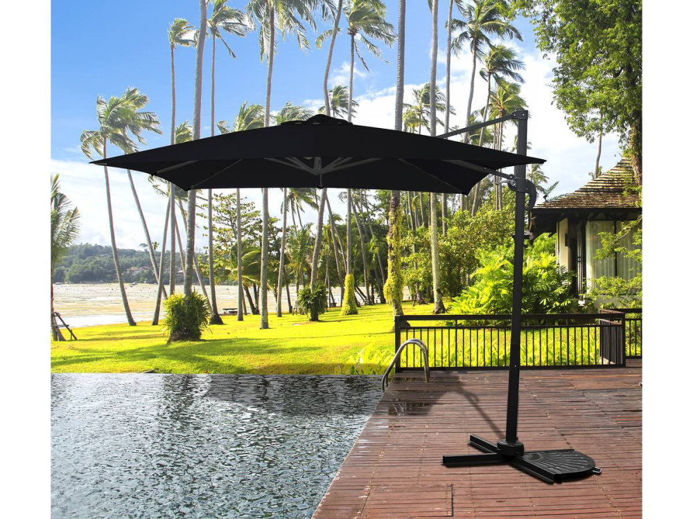 Ombrellone da giardino offset "Soleil" - Quadrato - 2,5 x 2,5 m - Nero + Copertura di protezione