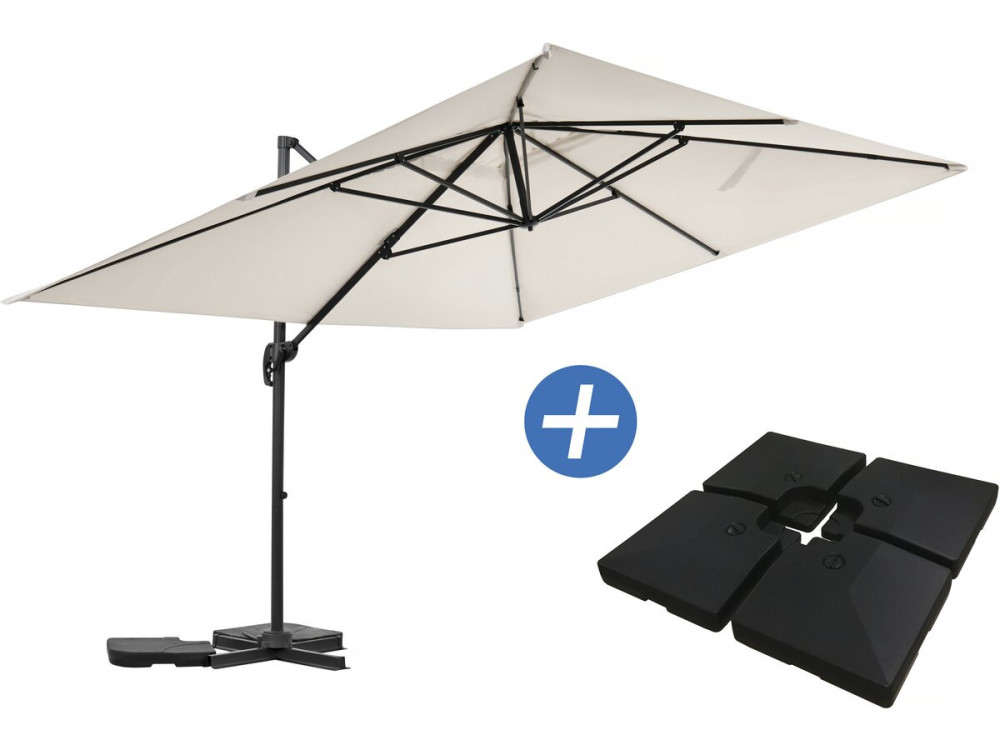 Ombrellone da giardino a sbalzo in alluminio "Sky 4" - 3 x 4 m - Ecru - Lastre zavorrate incluse