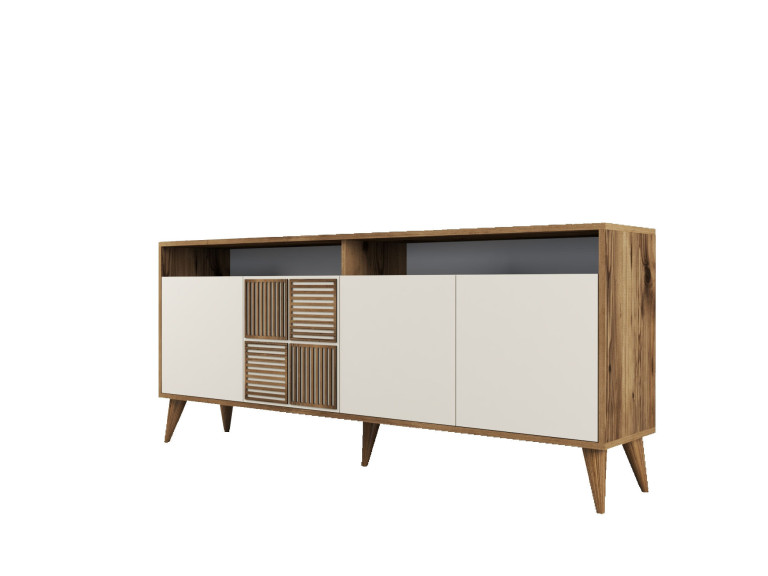 Credenza in legno "Milano" - 180 x 35 x 78 cm - Noce, Crema