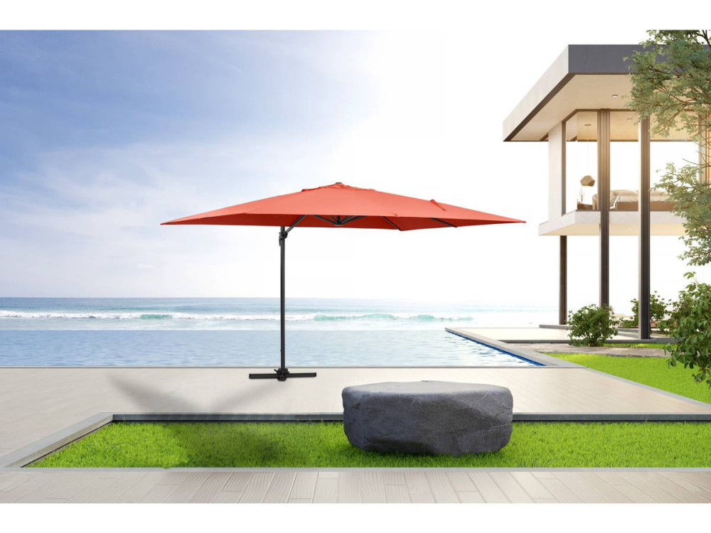 Parasole decentrato da giardino Alu "Sun 4" - Rettangolo - 3 x 4 m - Rosso + Copertura protettiva