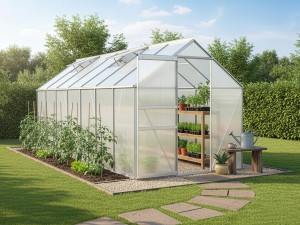Serra da giardino in policarbonato 430 x 190 x 195 cm "Basilic" - 8,17 m² - Grigio 2