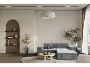 Divano componibile dritto con pouf in tessuto texturizzato "Lusso" - 3 posti - Grigio 2