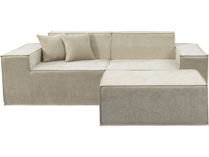 Divano componibile dritto con pouf in tessuto texturizzato "Lusso" - 3 posti - Beige