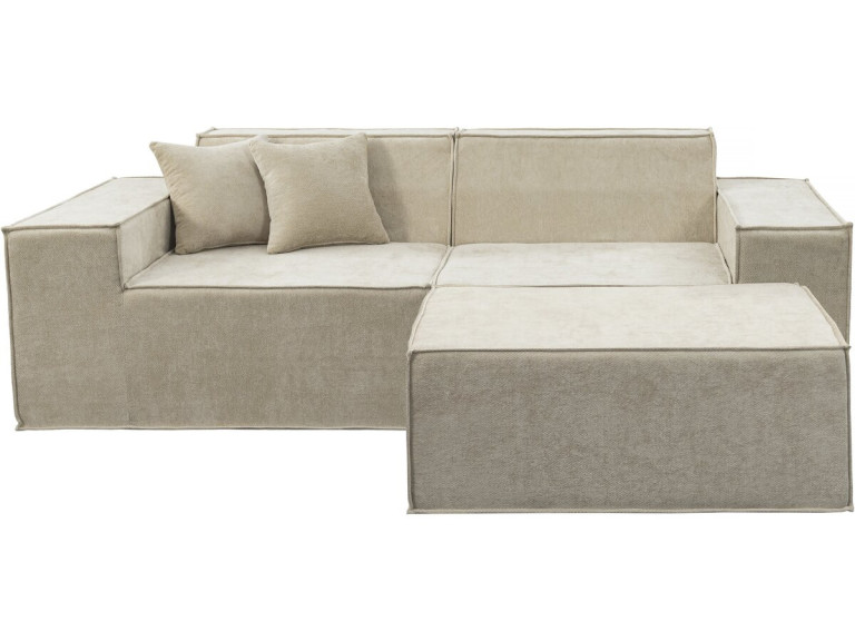 Divano componibile dritto con pouf in tessuto texturizzato "Lusso" - 3 posti - Beige