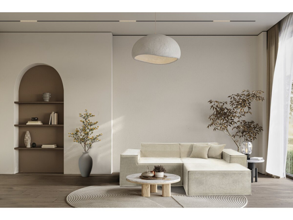 Divano componibile dritto con pouf in tessuto texturizzato "Lusso" - 3 posti - Beige