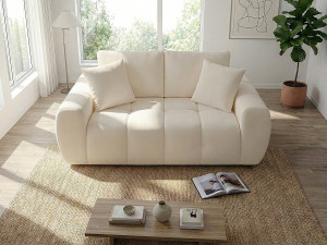 Divano diritto "Léonie" in tessuto a bolle - 2 posti - Beige 2