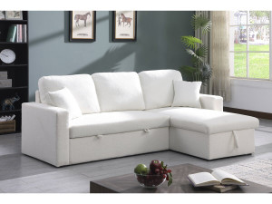 Divano angolare trasformabile/reversibile con cassapanca "Alain" - 3 posti - Bouclettes - Bianco 2