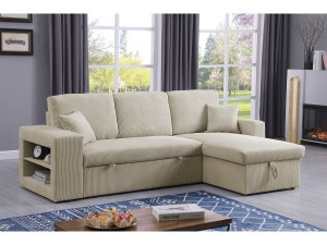 Divano letto angolare in velluto a coste reversibile "Axel" - 3 posti - Beige 2