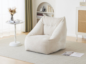 Pouf in velluto a coste "Medellin" - Beige - 85 x 85 x 72 cm 2