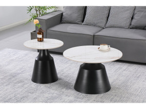 Set di 2 tavolini da caffè impilabili in ceramica "Vulca" - 70 x 70 x 43 cm - Bianco 2